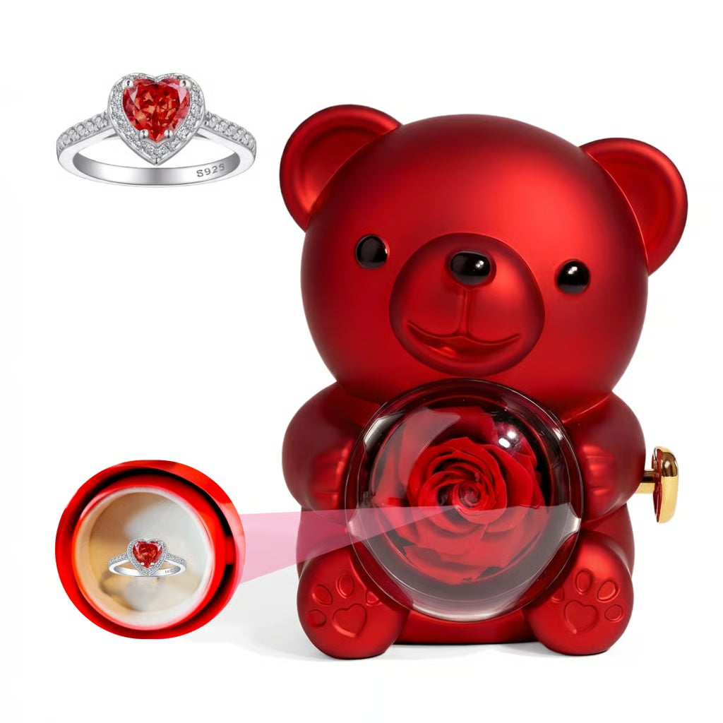 Czerwony Miś z Wieczną Różą i Pierścionkiem